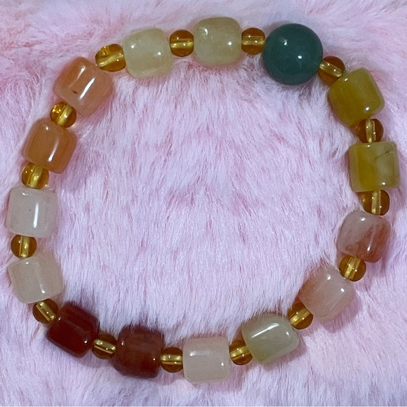 Jewelry - Certified Natural Golden Silk Jade Jadeite Round Bead Bracelet